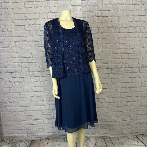 R&M Richard’s sequin lace tea-length dress and matching jacket size 12 P - Picture 5 of 12